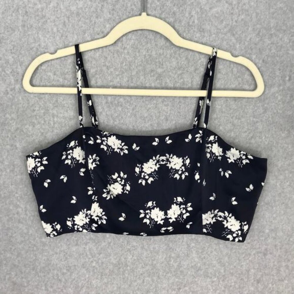 House of Harlow Crop Top Womens Large Navy Satin Floral Coastal Western Vacation